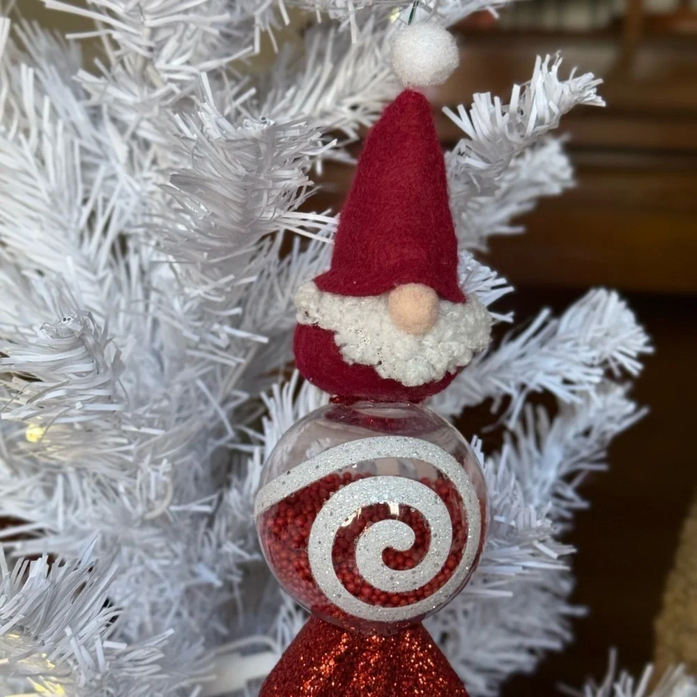 Gnome Glittery Swirl Red and White Santa Large Ornament